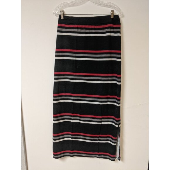 Nine 1 Eight Size S Maxi Skirt Gray White Red Striped Long Modest Knit - Picture 1 of 7